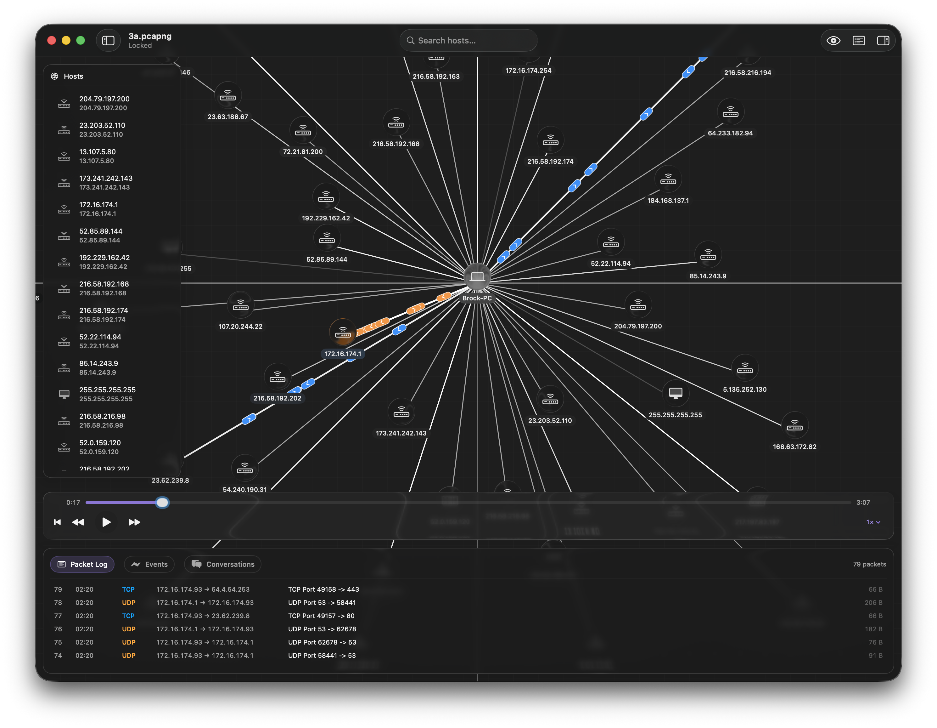 Netvis network graph and packet playback window