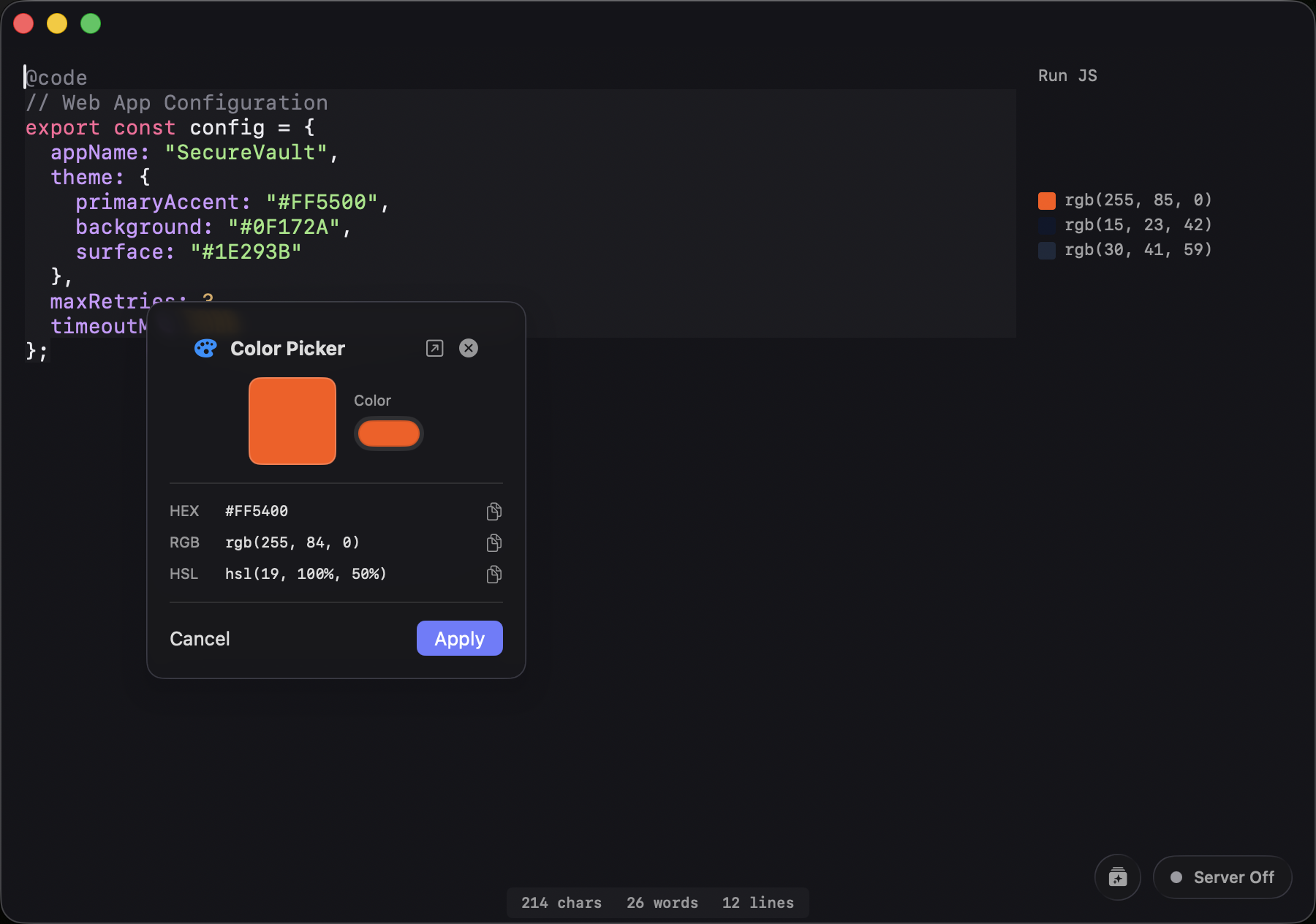 Gutter swatches and custom visual color selector