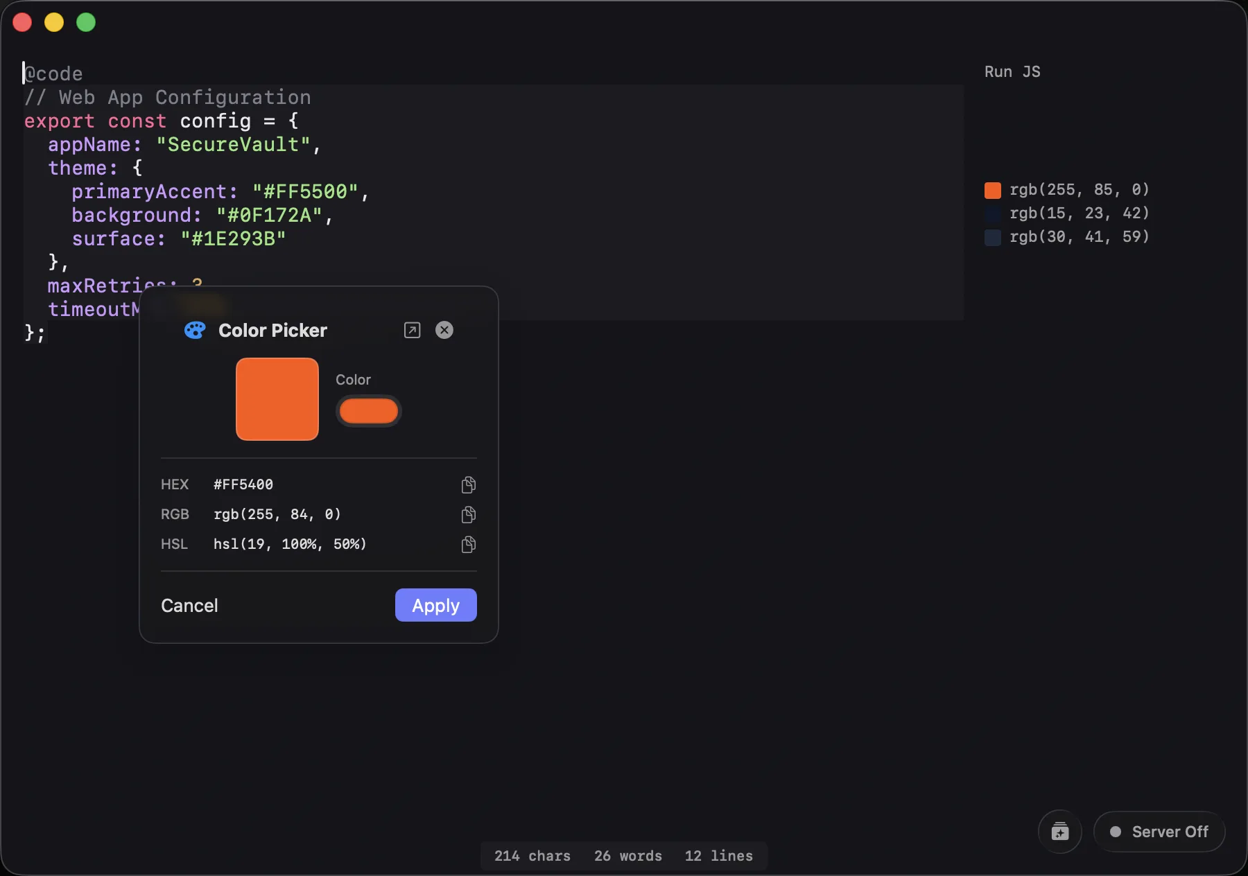 Gutter swatches and custom visual color selector