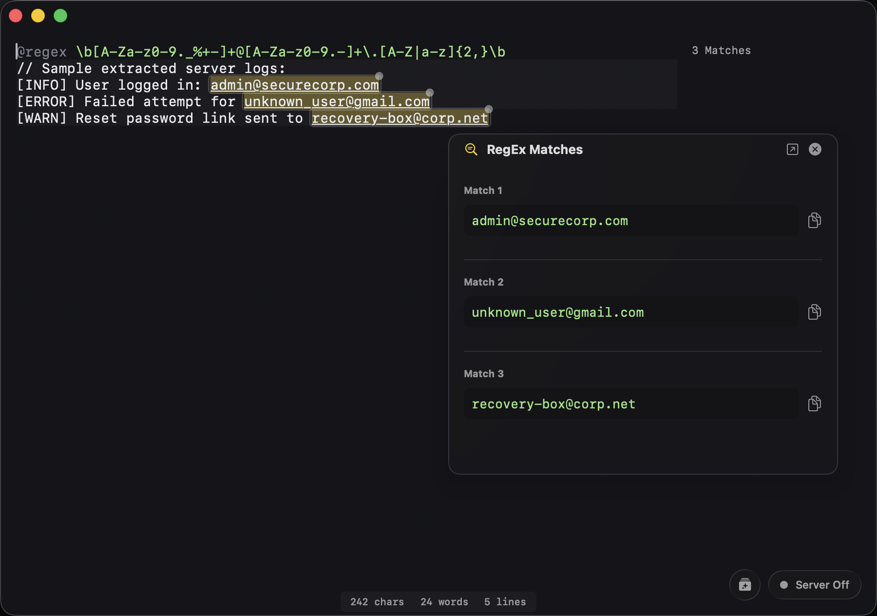 Inline Regular Expression parser