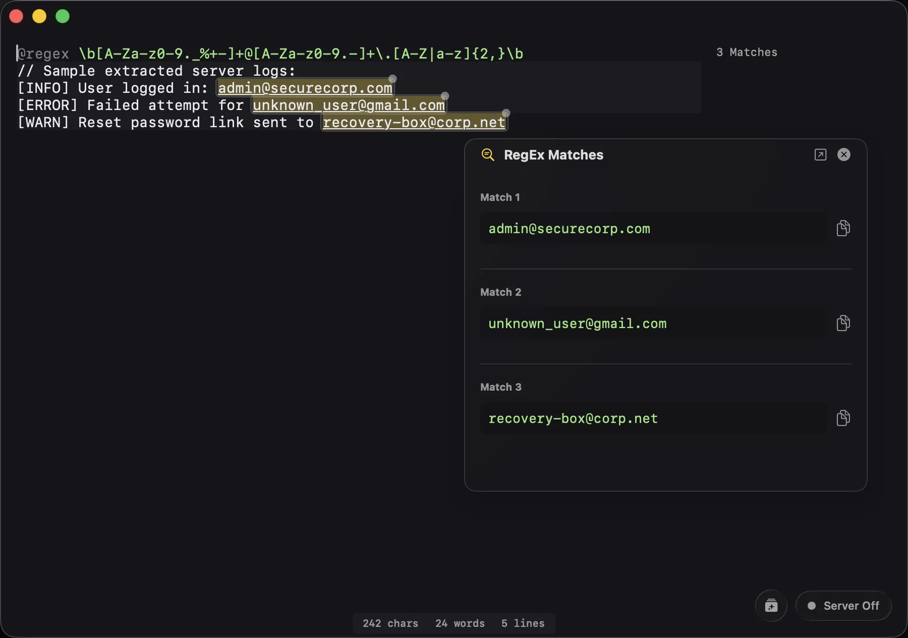 Inline Regular Expression parser