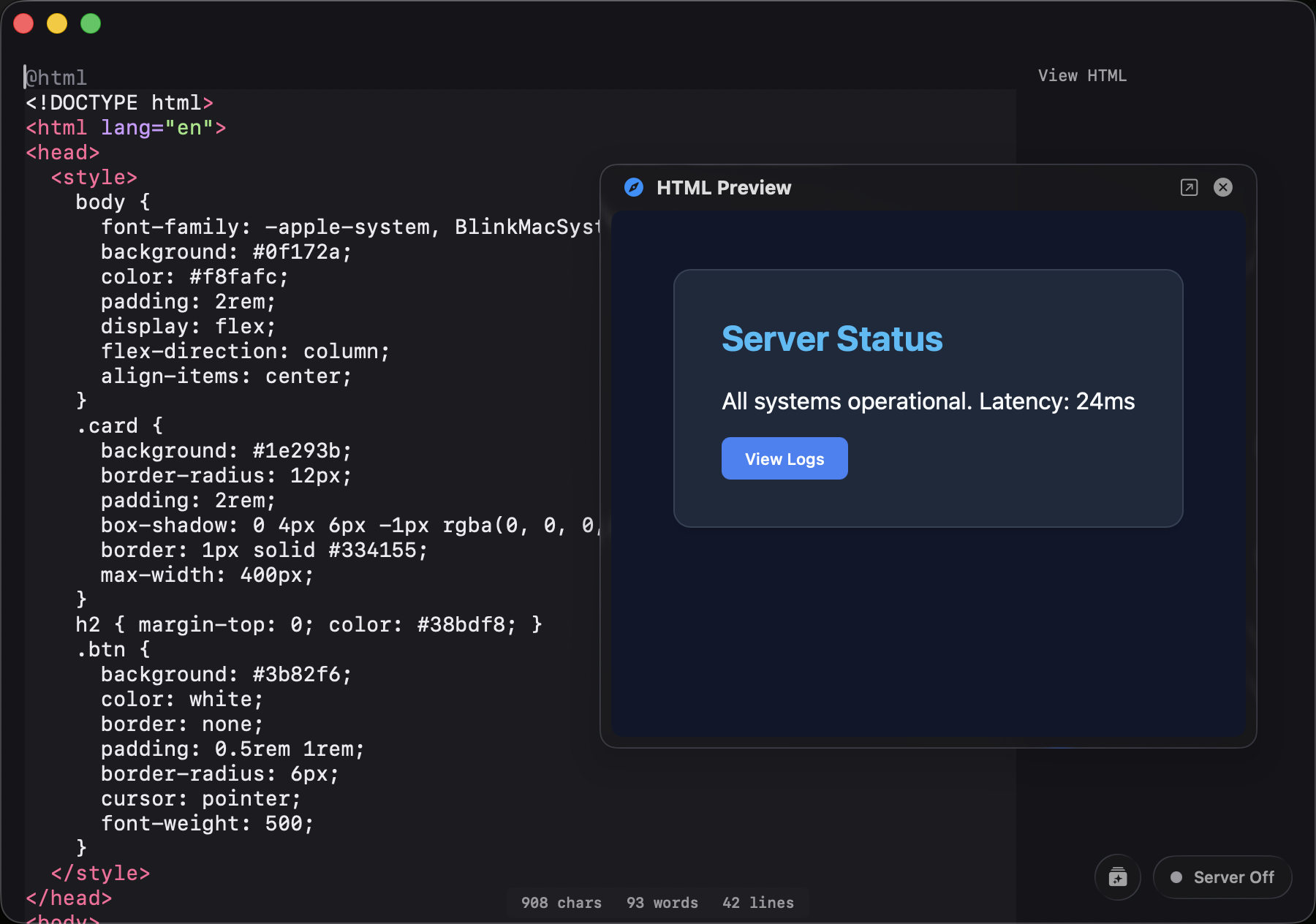 HTML Live Sandbox render side panel