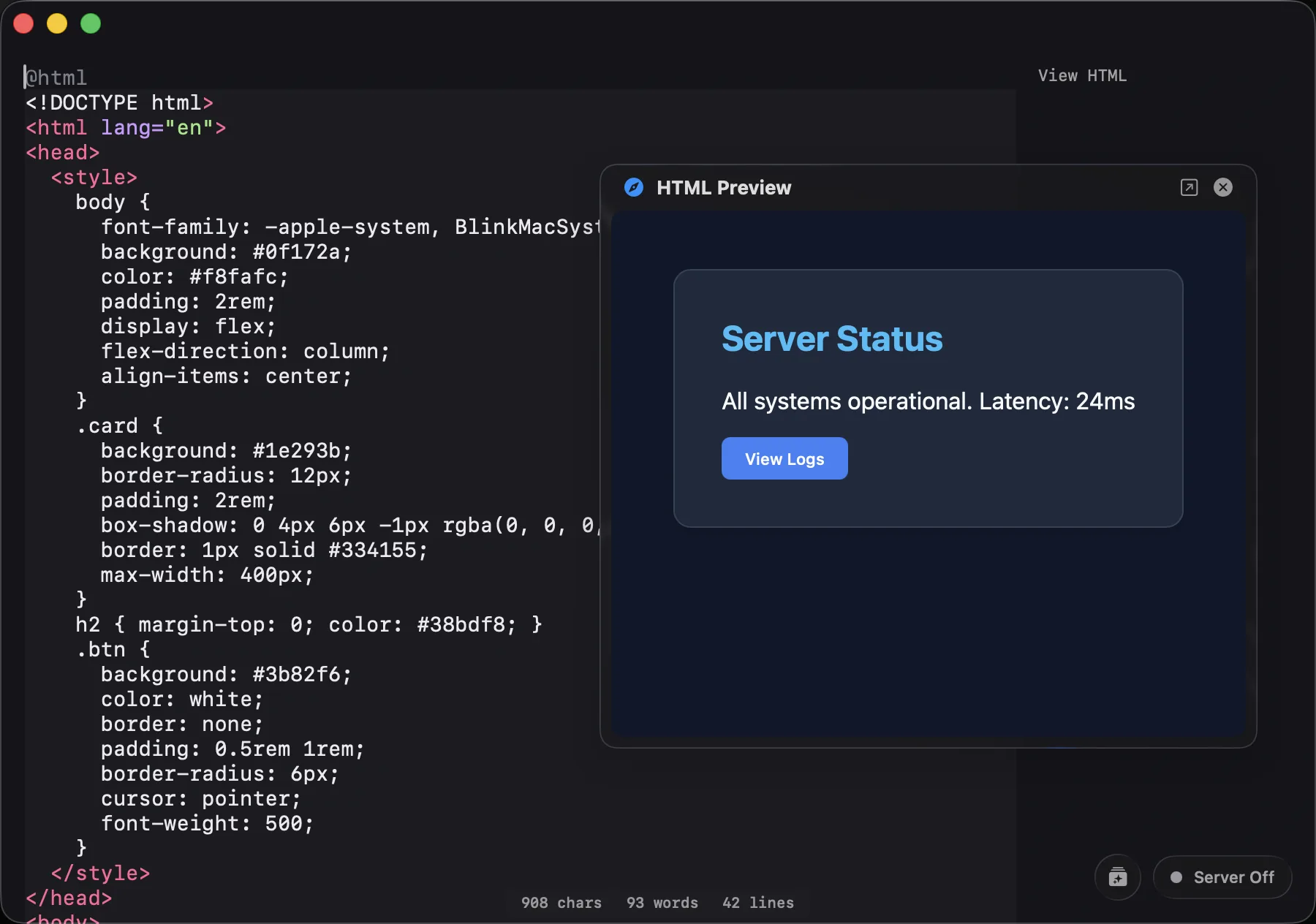 HTML Live Sandbox render side panel