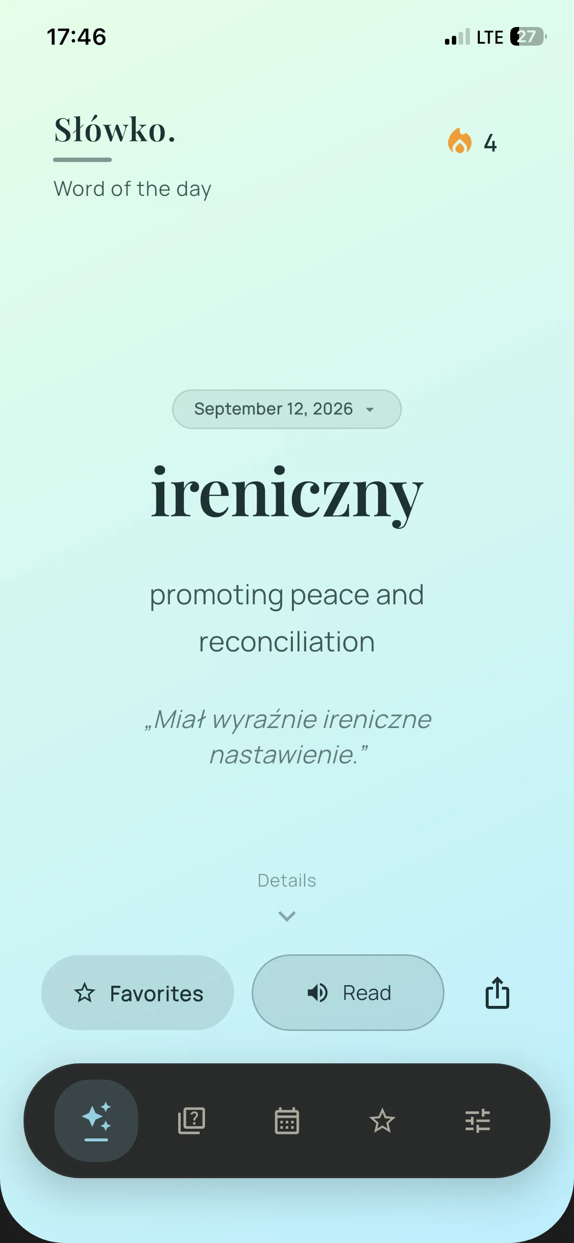 A colourful word of the day theme in Słówko.