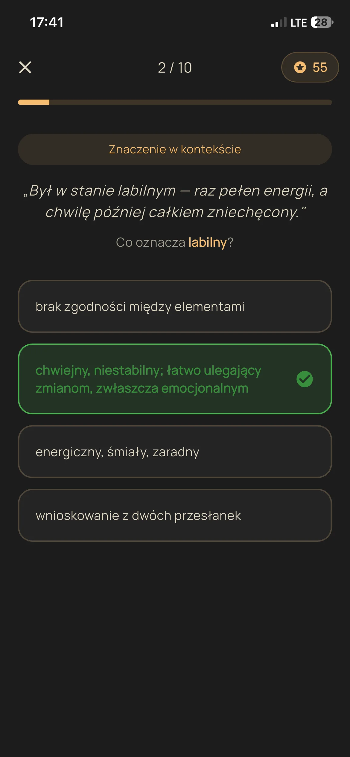 Quiz sprawdzający znajomość polskich słów w Słówko.